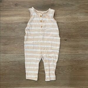 Little Co Tan and White Striped Romper 6M